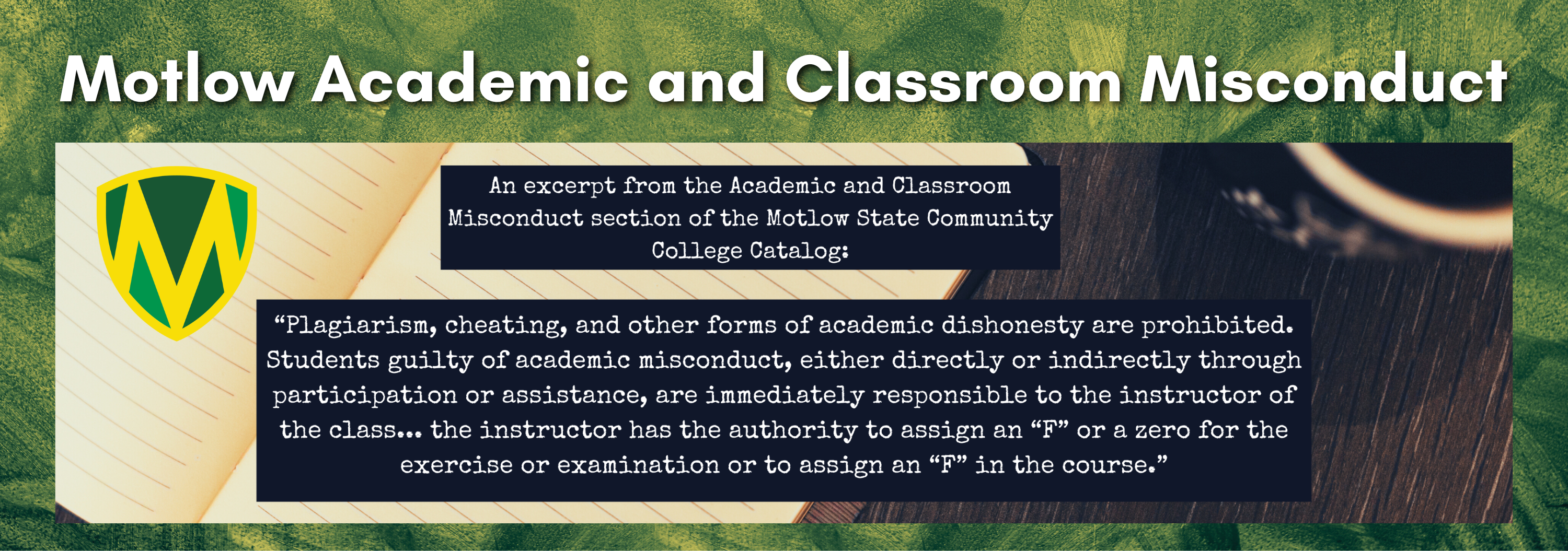 An excerpt form the Academic and Classroom Misconduct section of the Motlow catalog 