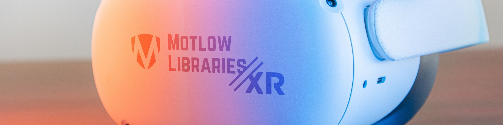 Image of an Oculus Quest 2 headset with the Motlow Libraries XR logo superimposed.